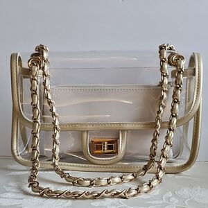 Clear Gold-Trim Chain Shoulder Bag